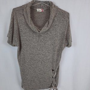 Signify Cozy Cowl Neck Top Soft Heathered Casual Chic Lace Up Side Detail Boho